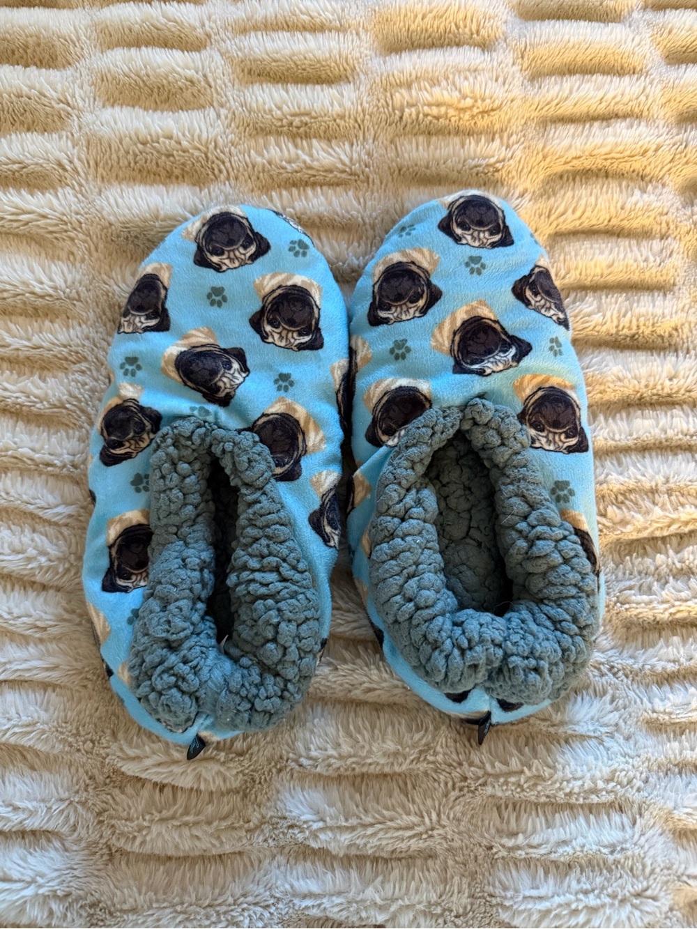 Cozy Blue Pug-Print Women’s Slipper Socks